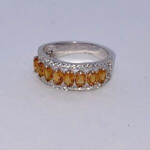 Vtg Sterling Silver w Orange & White Cubic Zirconia Stone 925 CZ Ring Sz 6